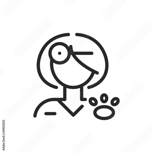 Female Veterinarian Icon. Vector Outline Editable Sign of Vet Doctor Woman Representing Pet Health Care Professional. 