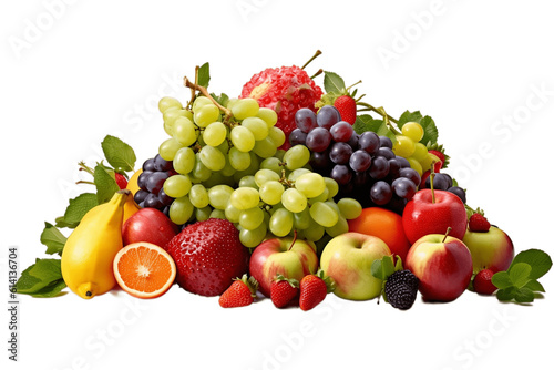 Vibrant Variety of Fresh Fruits Apples  Oranges  and Grapes Artfully Arranged on a Transparent Background. AI