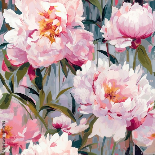 Fototapeta Naklejka Na Ścianę i Meble -  Abstract flowers painting, seamless floral pattern. Generative AI