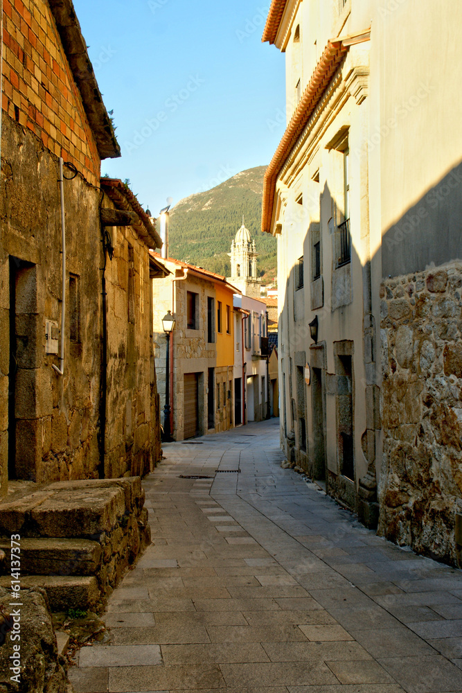 In the streets of Oia, Galicia, on the Portuguese Way of Saint James along the coast