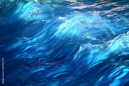 blue water surface. Beautiful background image for creative work or design in the form of a water surface with chaotic waves and a play of light and shadow. Bright. Generative AI photo