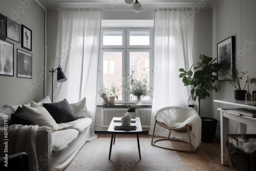 Soft and comfortable European style living room interior in white tones, closeup