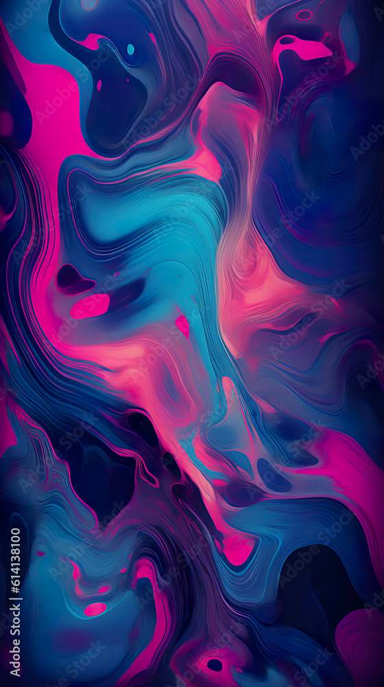 Abstract Background with 3D Waves blue, pink and purple colors. Wallpaper illustration design. Generative AI.