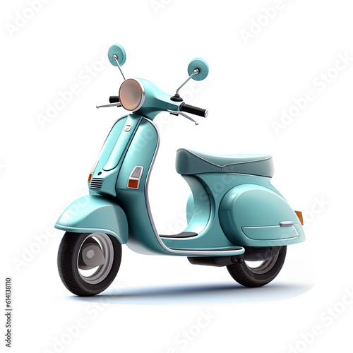 3D design of turquoise italian scooter over white background. Generative AI.