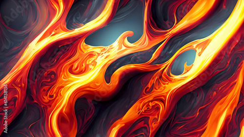 dynamic abstract background resembling swirling ribbons of molten lava with a mix of fiery hues and