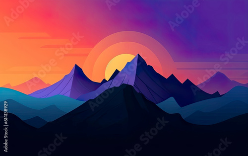 Illustration design of wild mountains landscape. Design for banner, flyer or card. Generative AI. © Elena Uve