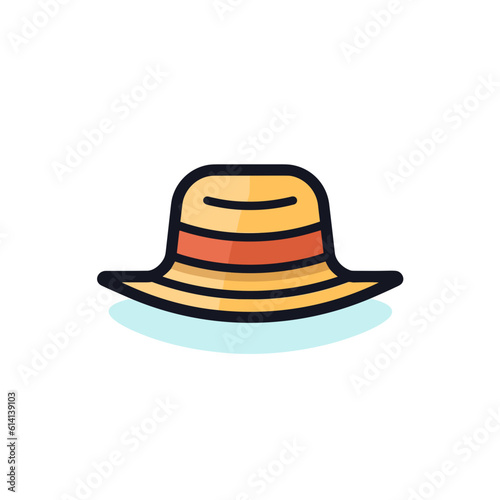 Beach Hat on White Background. Flat Colored Outline. Vector Design.
