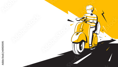 Riding scooter for courier and delivering food service background. 