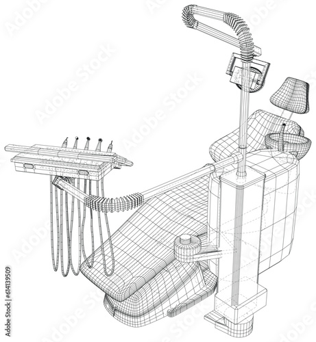 Outline drawing dental chair. Vector rendering of 3d. The layers of visible and invisible lines are separated. Wire-frame