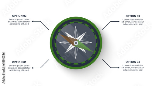 Military concept for infographic with 4 steps, options, parts or processes. Compass
