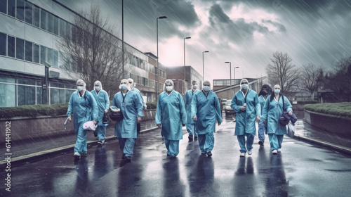 Doctors NHS strike watercolor style created with generative AI technology photo