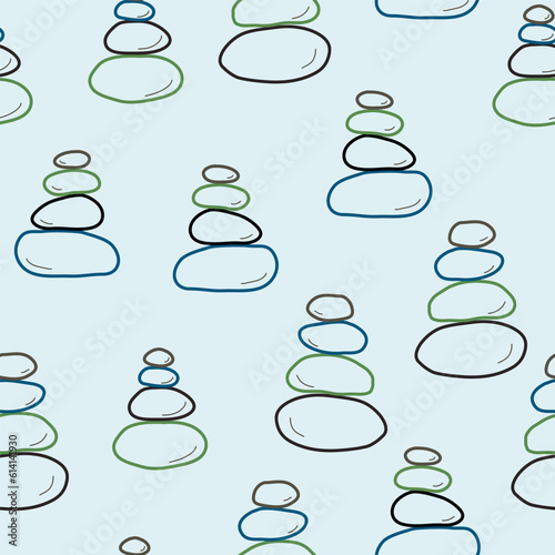 Stone balance zen seamless pattern. Spa, massage design. Harmony relax concept. Vector doodle pattern.