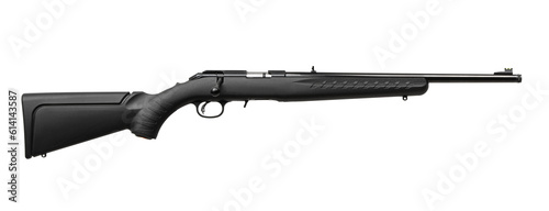 Small-bore bolt rifle in a plastic stock of .22lr. Small rifled weapon for hunting and sports. Isolate on a white back.