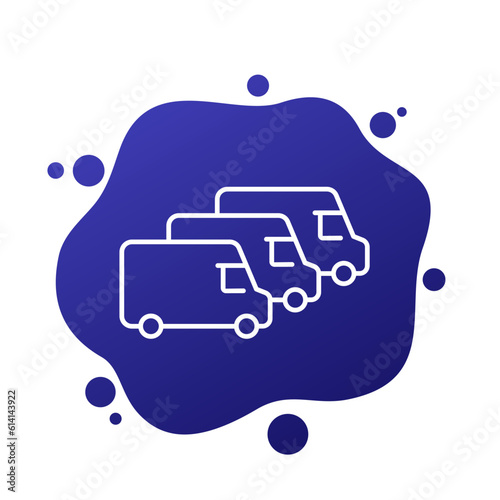 car fleet line icon with vans, vector