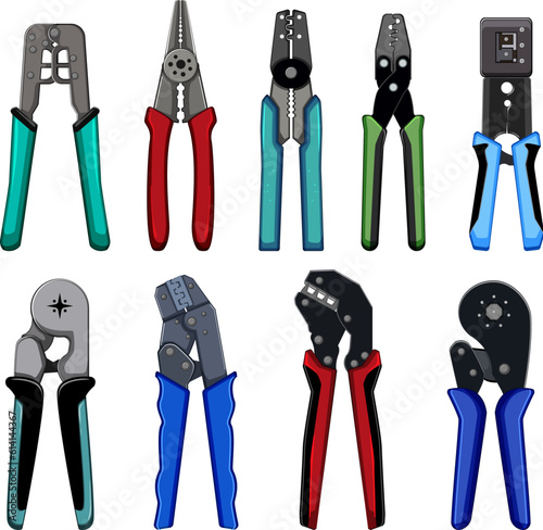 crimper tool set cartoon. equipment cable, work connection, technology industry, wire pliers crimper tool sign. isolated symbol vector illustration