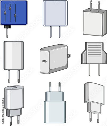 power adapter set cartoon. plug electric, electricity energy, electrical technology, charger cable power adapter sign. isolated symbol vector illustration