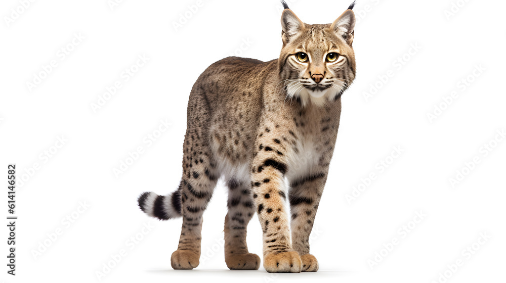 bobcat, lynx, full body, isolated on white background side view Stock