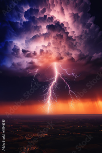 Heavy thunderstorm with lightning in the night