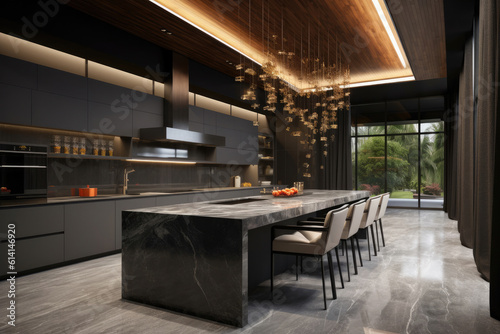 Modern luxury large dark brown  gray and black kitchen details