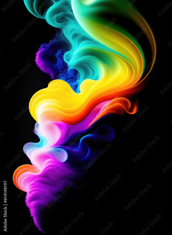 An abstract background colorful powder splash on black, Explosion of colored smoke isolated on black. Generative AI