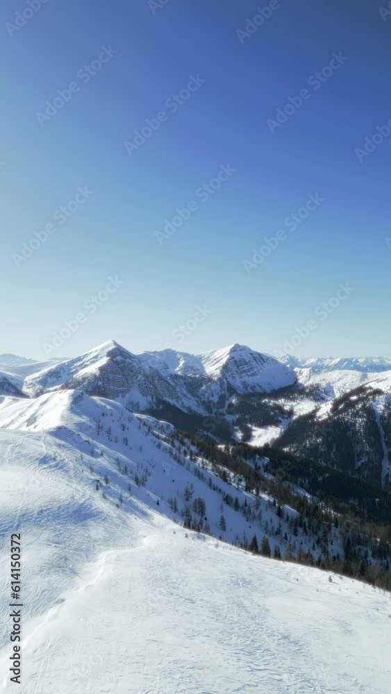 Snow Mountains Drone with Blue Sunny Sky in Austria Alps Snow Mountains Drone with Blue Sunny Sky in Austria Alps