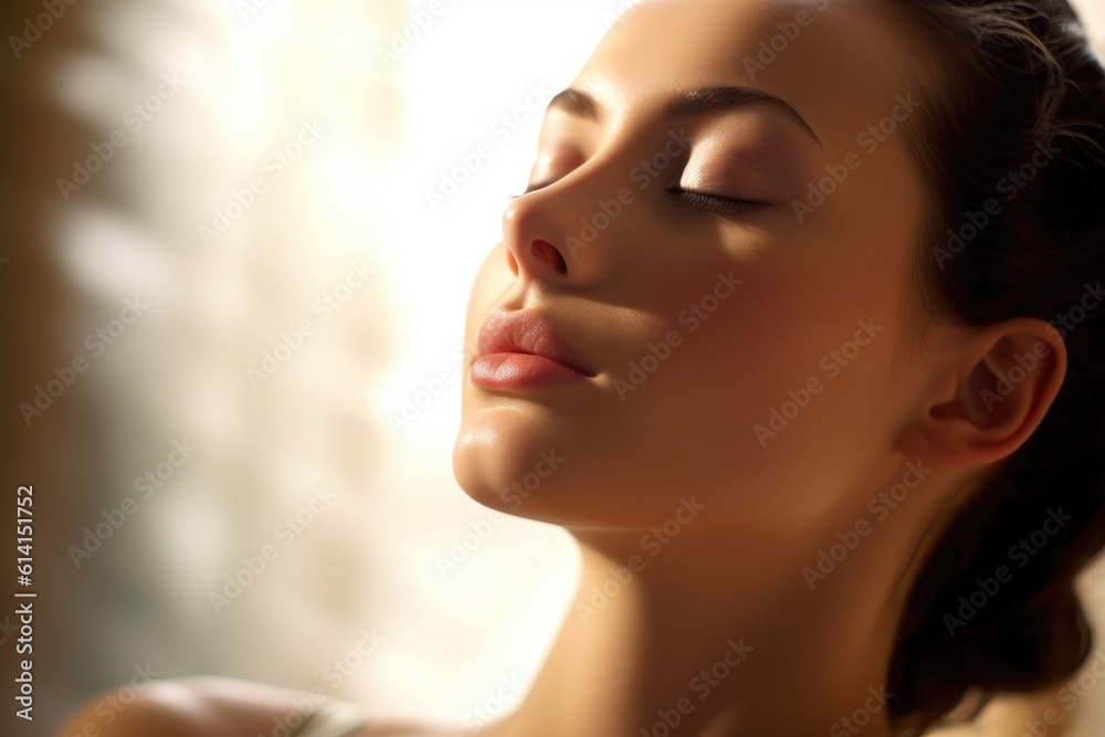 A close - up shot of a young woman enjoying a relaxing spa treatment. Generative AI A close - up shot of a young woman enjoying a relaxing spa treatment. Generative AI