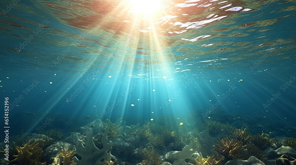 Naklejka premium 3D rendered illustration of sun light rays under water generative AI