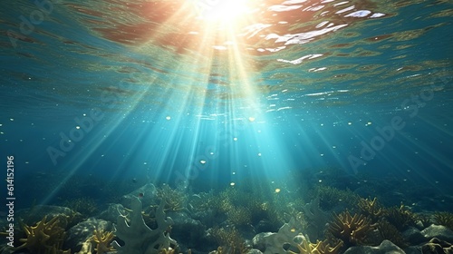 3D rendered illustration of sun light rays under water generative AI