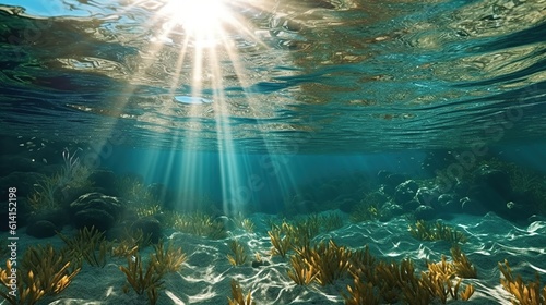 3D rendered illustration of sun light rays under water generative AI