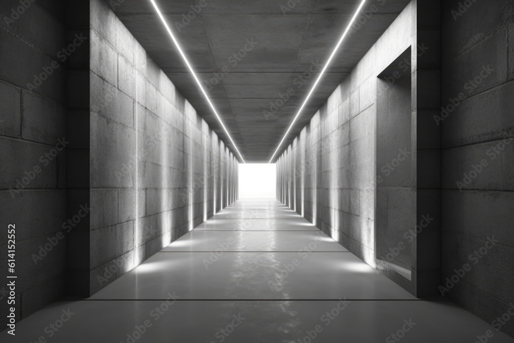 Concrete tunnel with lights.