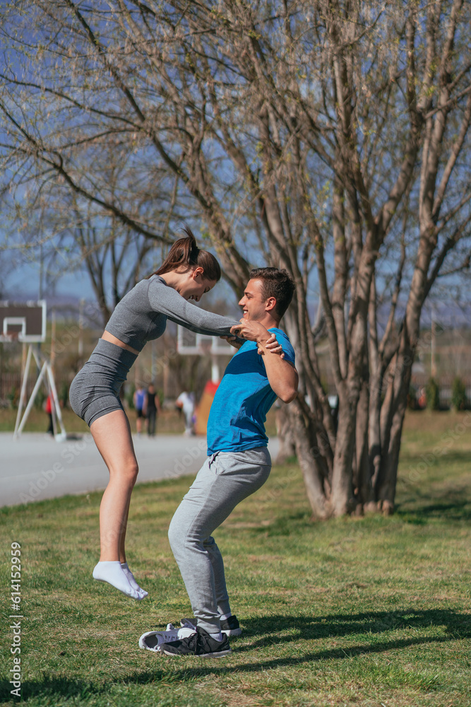 Sports friends having fun in the park Sports friends having fun in the park