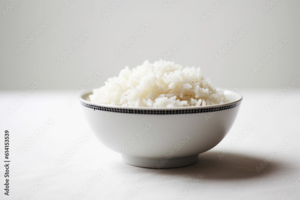 Bowl of rice on a white background. Generative AI Bowl of rice on a white background. Generative AI