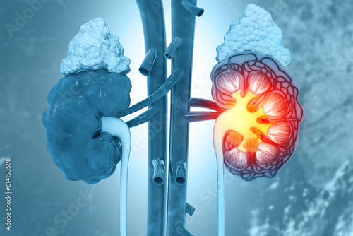 Human kidneys anatomy structure, kidney stone. 3d illustration photo