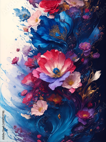 Royal Blue Colorful Abstract Floral Luxury Modern Background, Generative AI © Johan Wahyudi