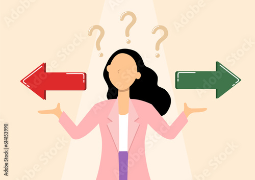 Business person making a decision which direction she should take