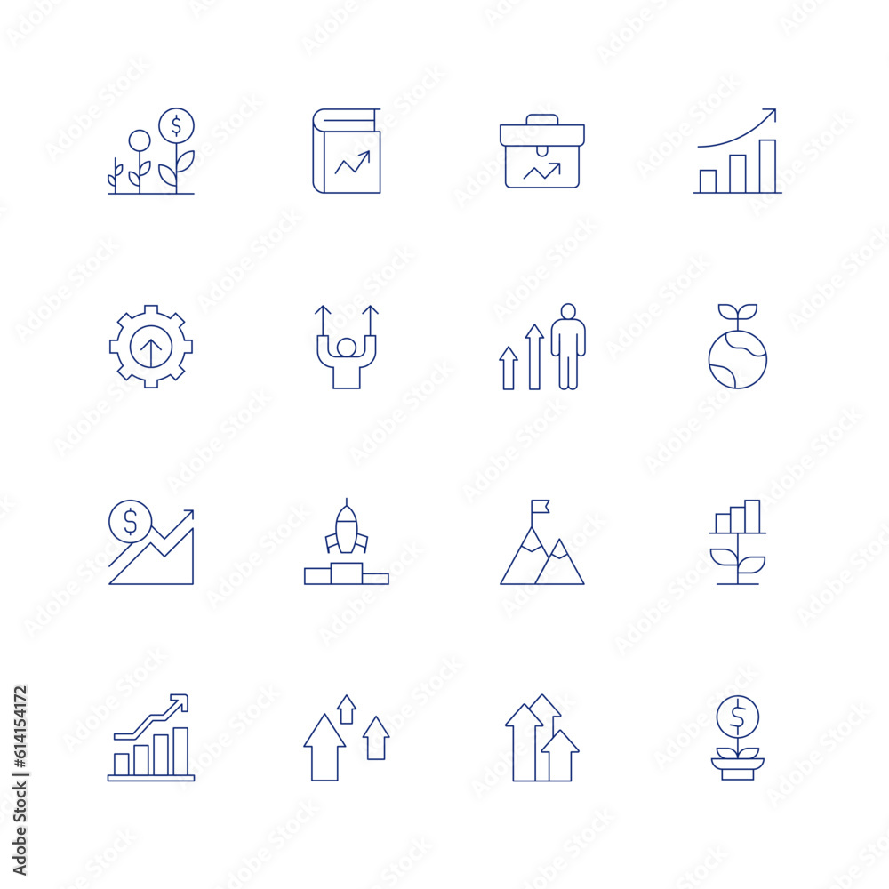 Growth line icon set on transparent background with editable stroke. Containing benefits, book, business, growth, development, financial profit, start up, goal.