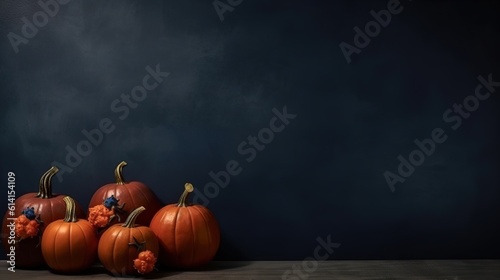 Dark Halloween Pumpkin Decoration with copy space ai generated
