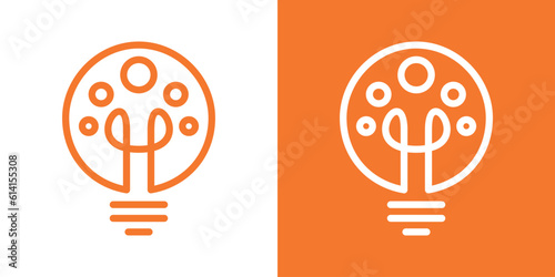 logo design people team work and lamp icon vector inspiration