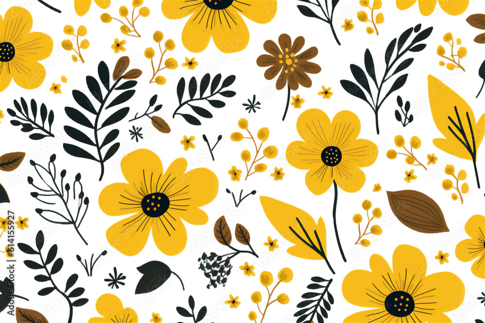 Hand-Drawn Yellow Floral Pattern Texture background (AI) Hand-Drawn Yellow Floral Pattern Texture background (AI)