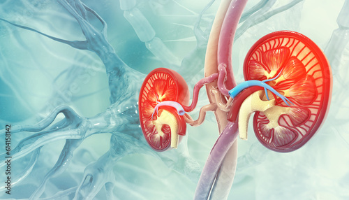 Quadro su tela Human kidney cross section on scientific background