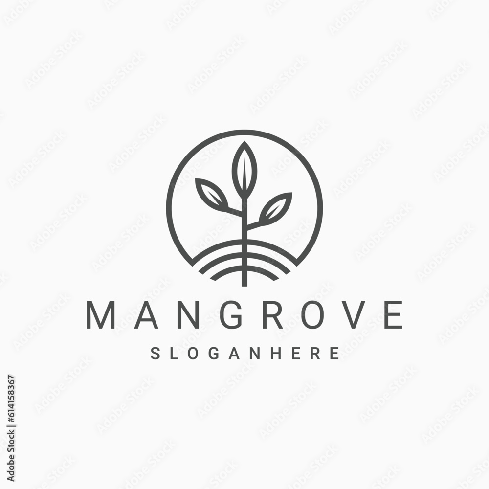 Mangrove tree logo vector icon line illustration