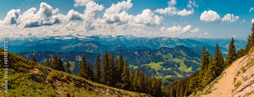 High resolution stitched summer panorama at Mount Hochgrat, Oberstaufen, Oberallgaeu, Bavaria, Germany