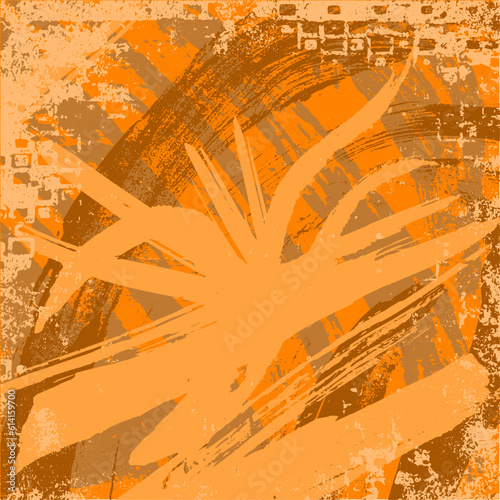 Orange grunge background. Abstract texture in scratches, scuffs. Vector chaotic illustration
