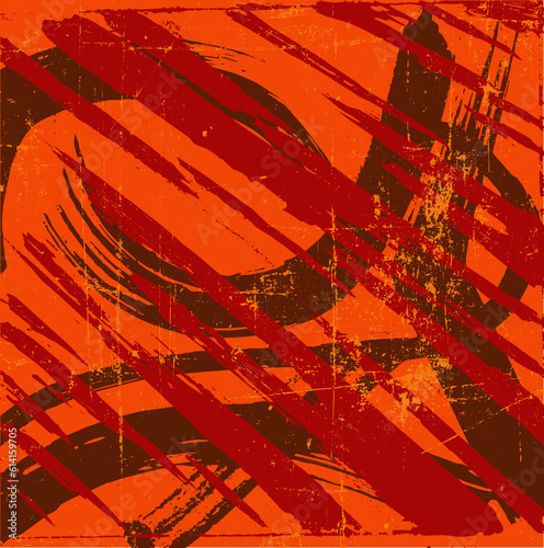 Orange grunge background. Abstract texture in scratches, scuffs. Vector chaotic illustration