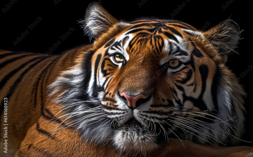 Close up view of a Malaysian tiger. Wildlife concept