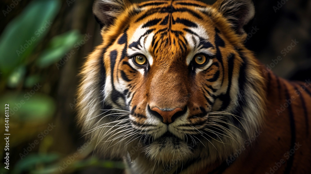 Fototapeta premium Close up view of a Malaysian tiger. Wildlife concept