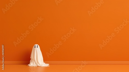 Halloween Decoration with orange background and copy space ai generated