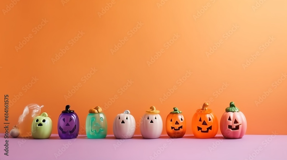 Halloween Decoration with orange background and copy space ai generated Halloween Decoration with orange background and copy space ai generated