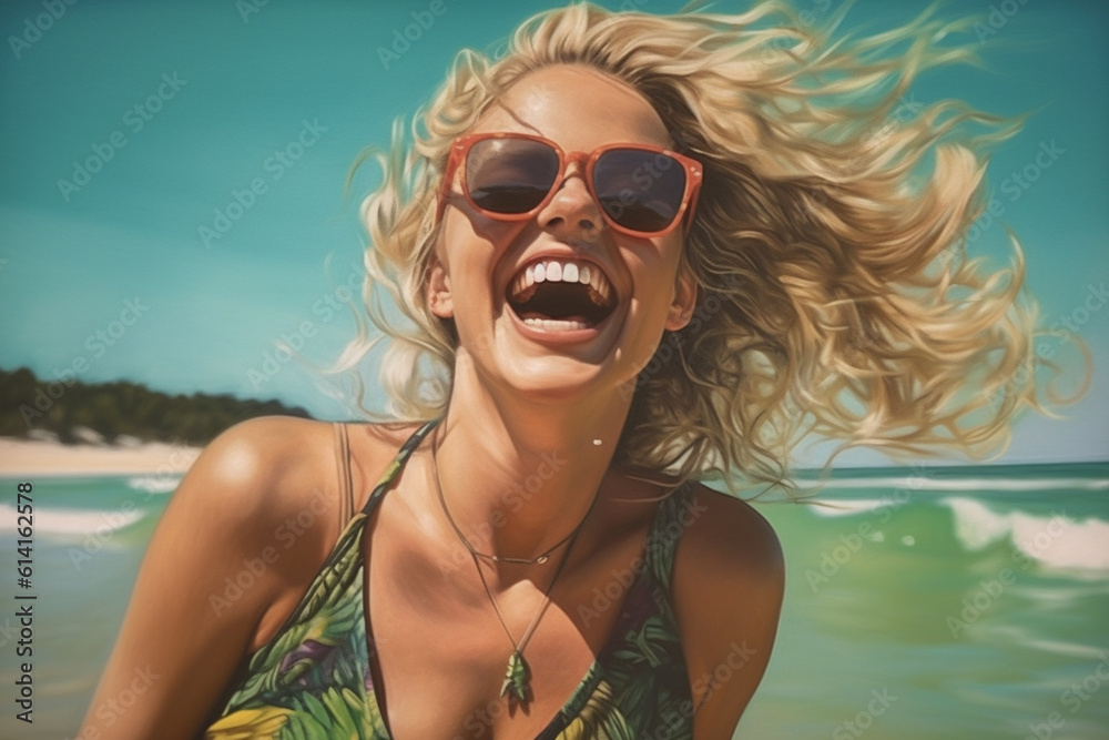 Happy summer girl. Created with generative Ai technology. Happy summer girl. Created with generative Ai technology.