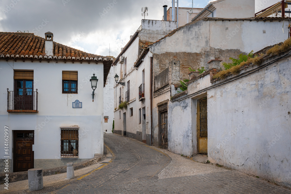 Carril de la Lona Street of traditional Albaicin district - Granada, Andalusia, Spain